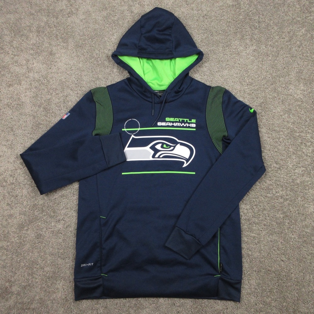 Seattle Seahawks Sweater Mens Medium Navy Blue Hoodie Sweatshirt Nike Drifit EUC